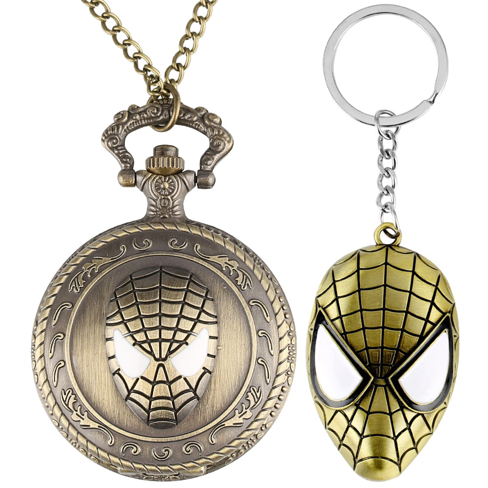 Spiderman Retro Set - Quartz Pocket Watch With Chain - Romantic Steampunk Film Gift For Men & Women - Perfect Cult Movie Present-Watch Set 03-