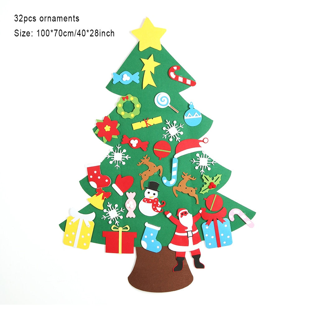 Baby Montessori Toy 32pcs DIY Felt Christmas Tree Toddlers Busy Board Xmas Tree Gift For Boy Girl Door Wall Ornament Decorations-Style A-China-