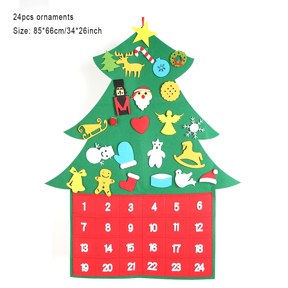 Baby Montessori Toy 32pcs DIY Felt Christmas Tree Toddlers Busy Board Xmas Tree Gift For Boy Girl Door Wall Ornament Decorations-Calendar tree-China-