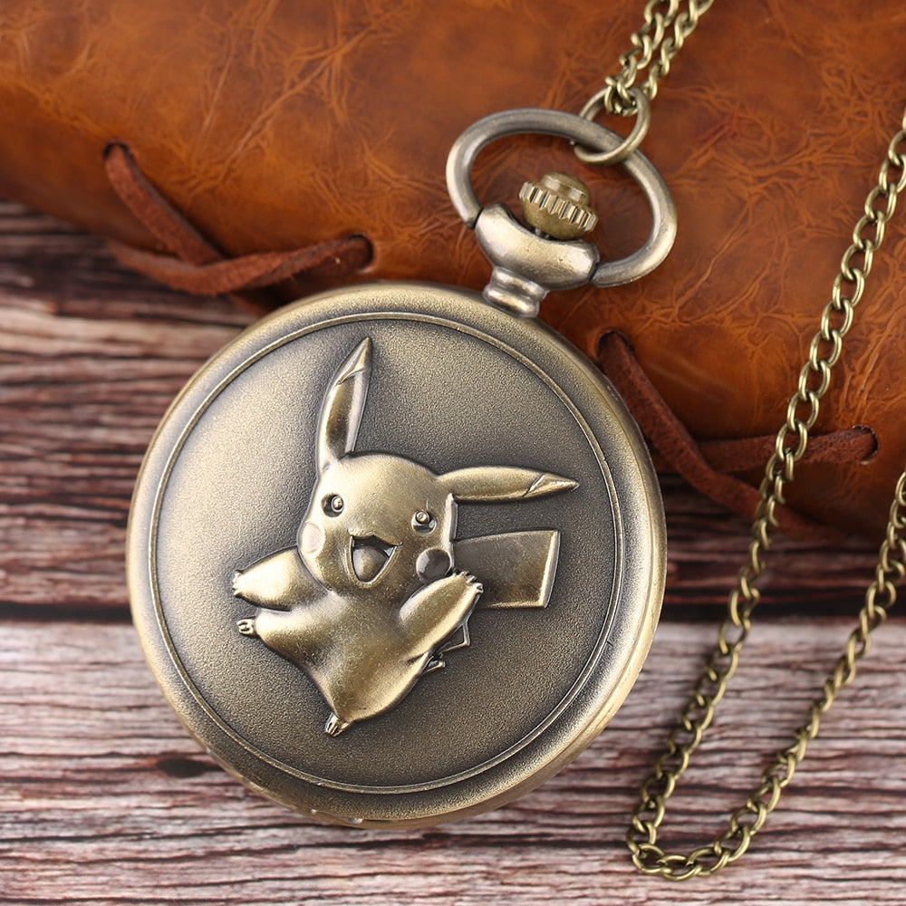 Pikachu - Quartz Pocket Watch With Chain - Romantic Steampunk Film Gift For Men & Women - Perfect Cult Movie Present-